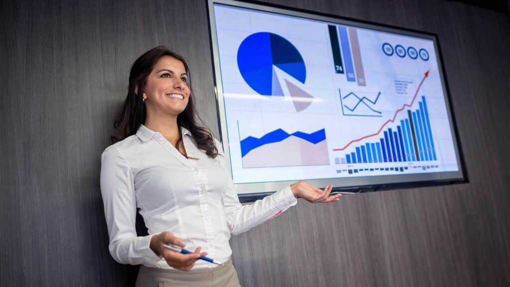 image of happy career professional delivering presentation